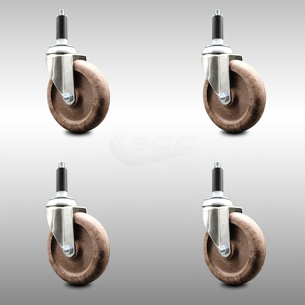 5 Inch 316SS High Temp Glass Filled Nylon 3/4 Inch Expanding Stem Caster Set